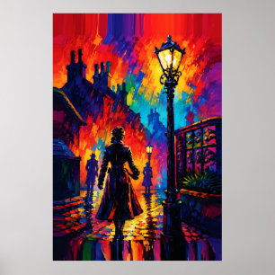 Affiche Promenade du soir pluvieux sous la lueur des réver