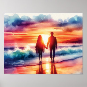 Affiche Promenade En Couple Sur La Plage