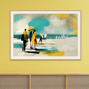 Affiche Promenade ensoleillée – Figures abstraites dans un