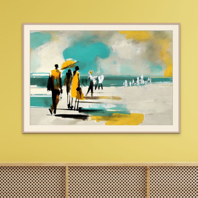 Affiche Promenade ensoleillée – Figures abstraites dans un (Sunlit Stroll – Abstract Figures In Open Light)