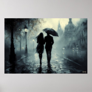 Affiche Promenade nocturne romantique et brumeuse sous la