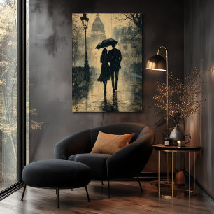 Affiche Promenade romantique sous la pluie - Style Charbon
