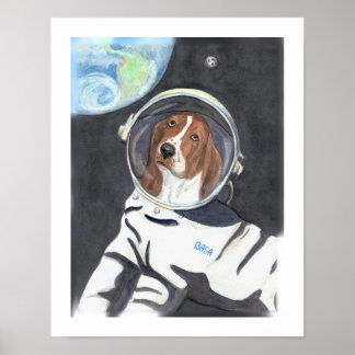 Affiche Promenade spatiale de Basset Hound