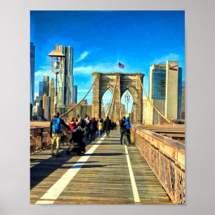 Affiche Promenade sur le pont Brooklyn depuis Manhattan, N