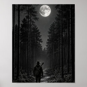 Affiche Promeneur de la forêt de pins au clair de lune ave