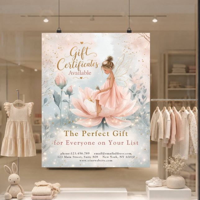 Affiche promotionnelle de certificat-cadeau de fée (Whimsical Fairy Gift Certificate Promo Poster)