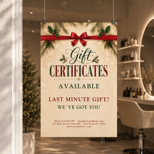 Affiche promotionnelle de certificat-cadeau de sal (Christmas Salon Gift Certificate Promo Poster)