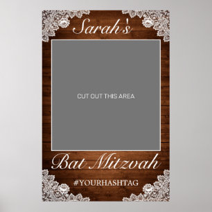 Affiche Prop photo Bat mitzvah en bois rustique et dentell