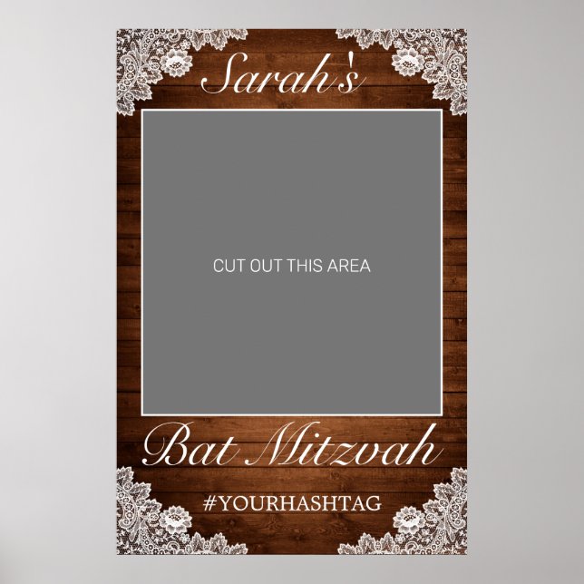 Affiche Prop photo Bat mitzvah en bois rustique et dentell (Devant)