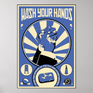 Affiche Propagande de bureau : Lavez vos mains (bleu)