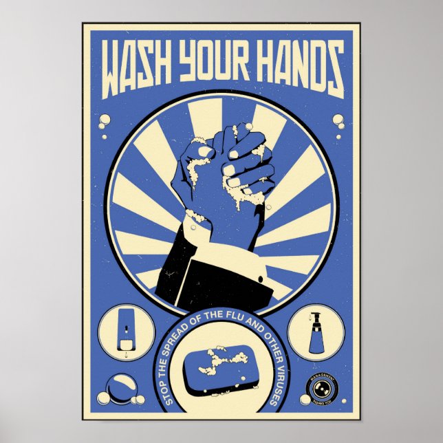 Affiche Propagande de bureau : Lavez vos mains (bleu) (Devant)