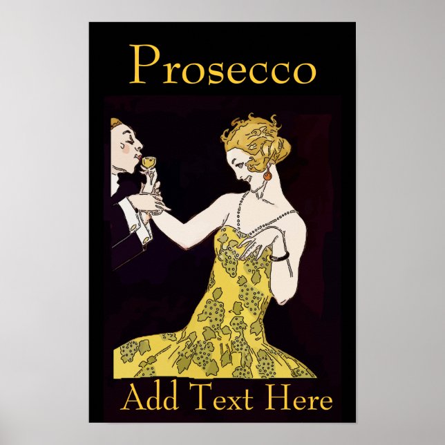 Affiche Prosecco, couple vintage, ajouter du texte, (Devant)