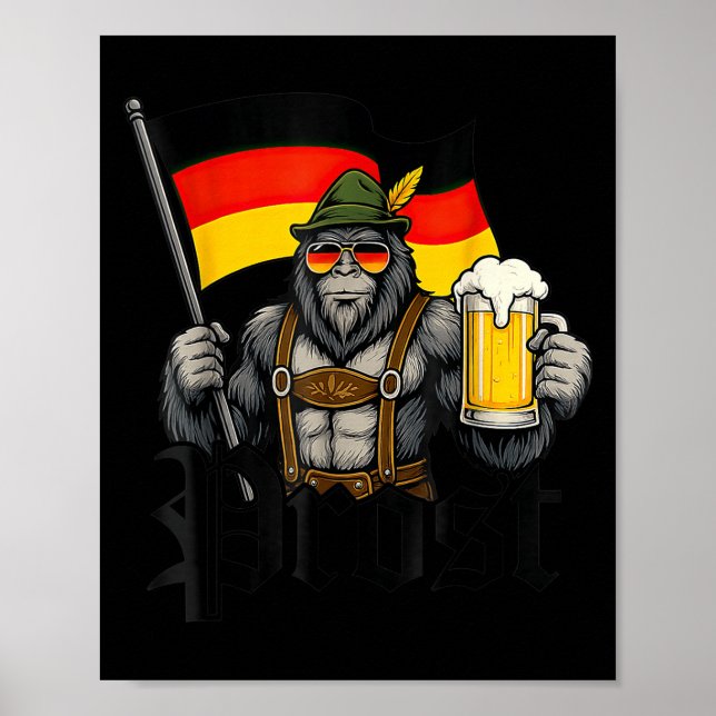 Affiche Prost Bigfoot Drinking Beer Lederhosen German  (Devant)