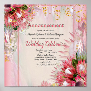 Affiche Protea Fuchsia avec Blush & Gold Faire-part