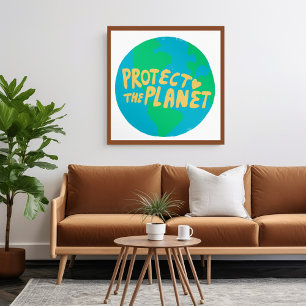 Affiche PROTECT THE PLANET SAVE EARTH Eco Green