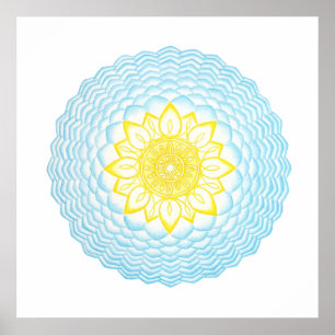 Affiche Protection jaune bleu Mandala Géométrique