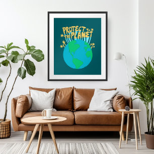 Affiche PROTÉGER LA PLANÈTE SAUVER EARTH Eco Green Art