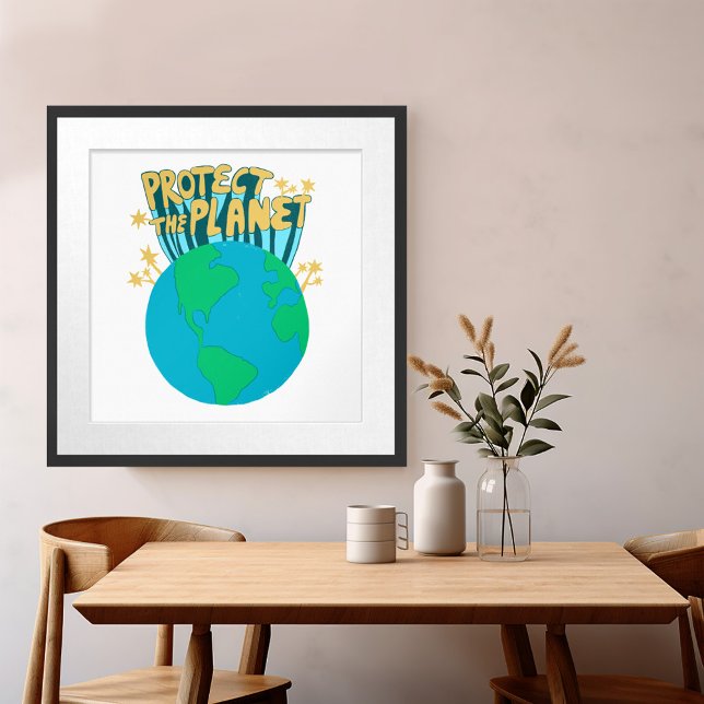 Affiche PROTÉGER LA PLANÈTE SAVE EARTH Eco Green (PROTECT THE PLANET SAVE EARTH Eco Green Poster Wall Art)