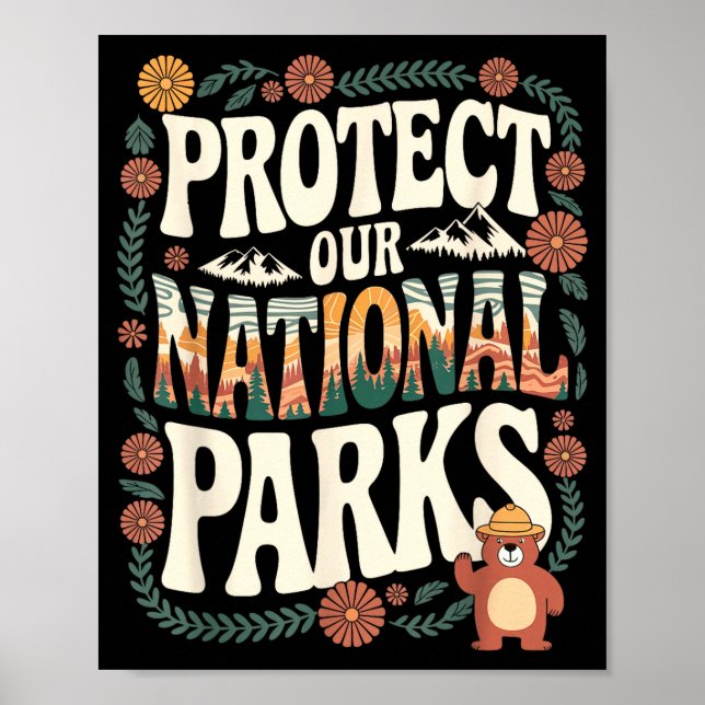 Affiche Protéger les parcs nationaux pêche rétro nature (Devant)