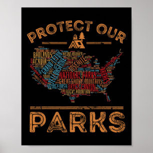 Affiche Protéger nos parcs Carte du parc national Randonné