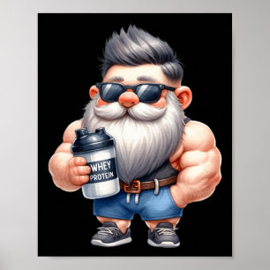 Affiche Protéine de Whey Gnome Papa Funny Bodybuilder Grap