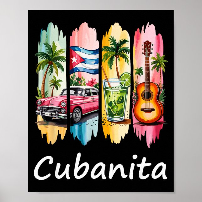 Affiche Proud Cubanita Cuban Flag Guitar Mojito Car Design (Devant)