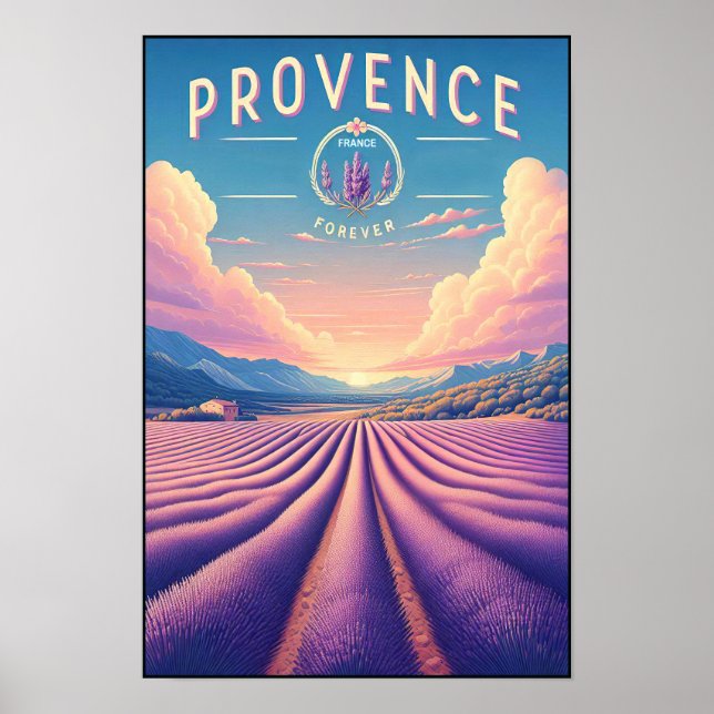 Affiche Provence France - Lavender Fields Vintage Travel (Devant)