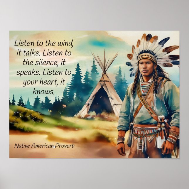 Affiche Proverbe amérindien Écouter le vent (Devant)
