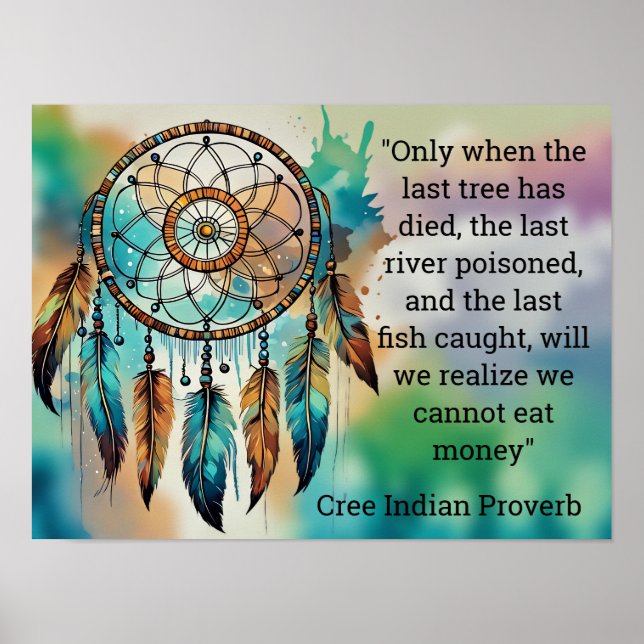 Affiche Proverbe Indien Cri : Un Dernier Arbre Est Mort (Devant)