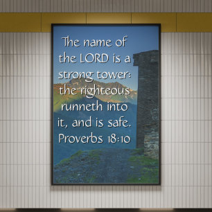 Affiche Proverbes 18 Tour forte2 KJV Verset biblique 