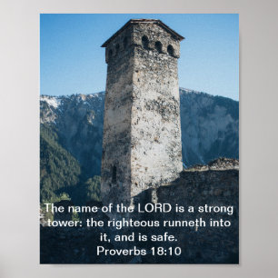 Affiche Proverbes 18 Tour forte KJV Bible Verse Mur Art