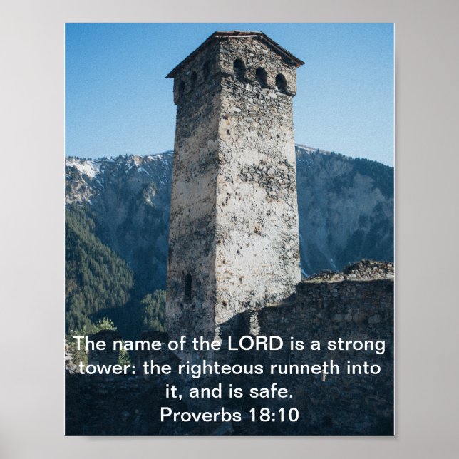 Affiche Proverbes 18 Tour forte KJV Bible Verse Mur Art (Devant)