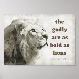 Affiche Proverbes 28:1 Gras en tant qu'affiche de lions
