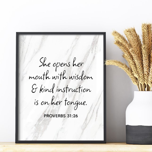 Affiche Proverbes 31:26 Verset de la Bible Marbre Glam (Proverbs 31:26 Bible Verse Marble Glam Poster)