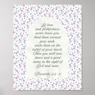 Affiche Proverbes 3:3–4 Écriture florale