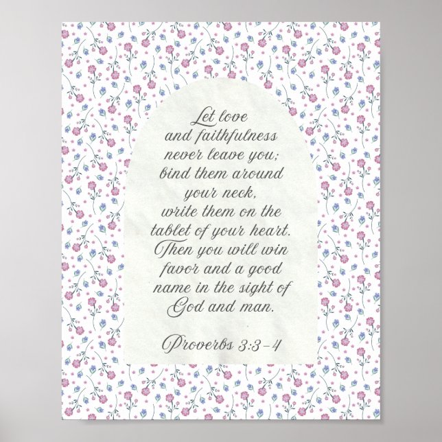 Affiche Proverbes 3:3–4 Écriture florale  (Devant)
