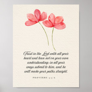 Affiche Proverbes 3:5–6 Fleurs roses Confiance dans le Sei
