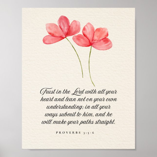 Affiche Proverbes 3:5–6 Fleurs roses Confiance dans le Sei (Devant)
