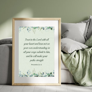 Affiche Proverbes 3:5-6 Verset biblique floral chrétien