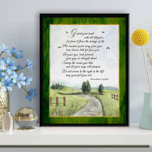 Affiche Proverbes 4 Bible Texte Aquarelle Paysage toile