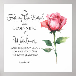 Affiche Proverbes 9:10 Crainte du Seigneur Rose Fleur Bibl