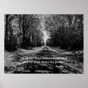 Affiche Proverbes de la voie ferroviaire noire et blanche