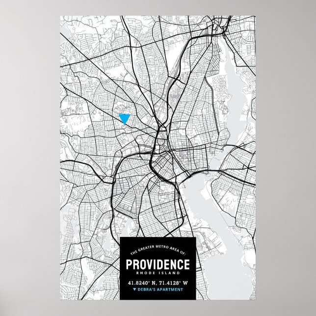 Affiche Providence City Map + Votre emplacement (Devant)