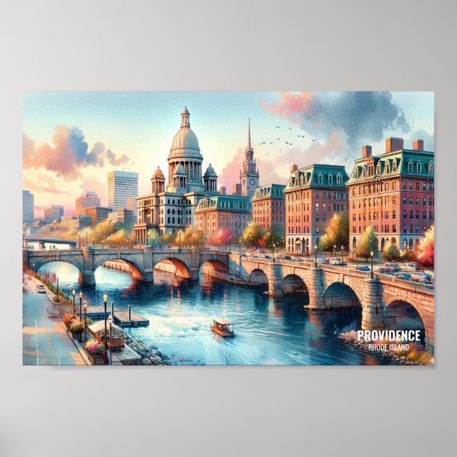 Affiche Providence Rhode Island Travel Places aquarelle (Devant)