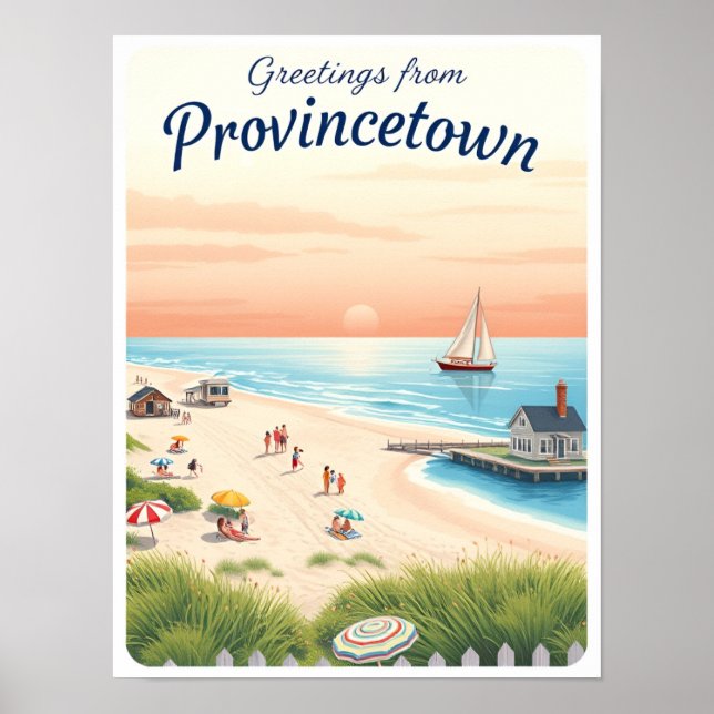 Affiche Provincetown, Massachusetts – Plages du Cap Cod (Devant)