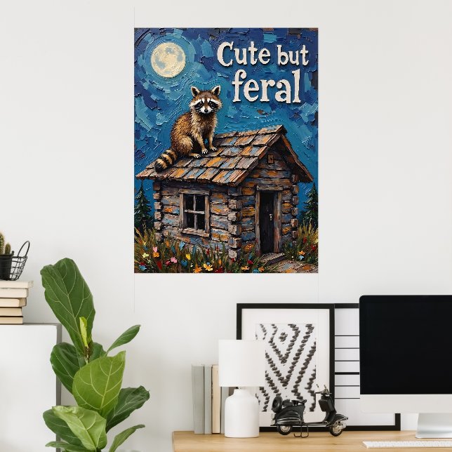 Affiche Prowler de minuit : Raccoon au clair de lune (Bureau à domicile)