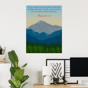 Affiche Psalm121 Bible Verse Mountains View