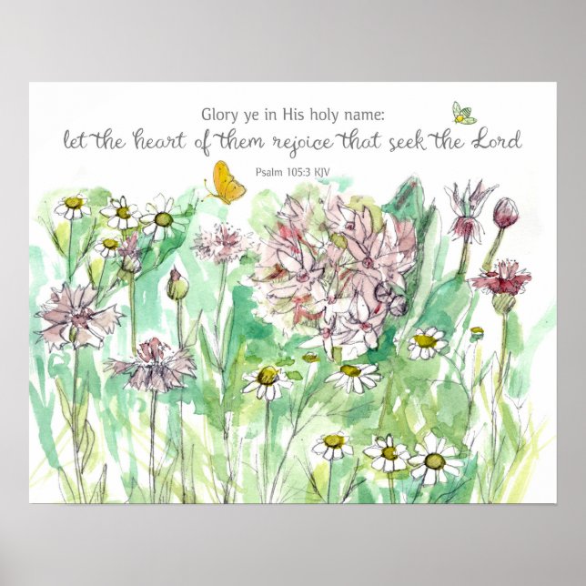 Affiche Psalm 105 Scripture Pink Flowers Christian Art (Devant)