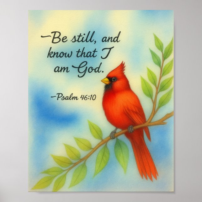 Affiche Psalm 46:10 Be Still Red Cardinal Scripture Nature (Devant)