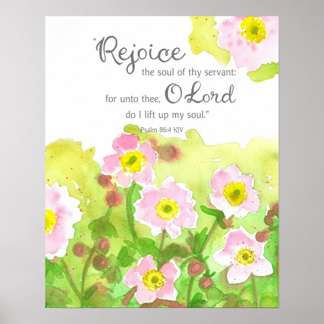 Affiche Psalm 86 Scripture Bible Verse Pink Flowers (Devant)